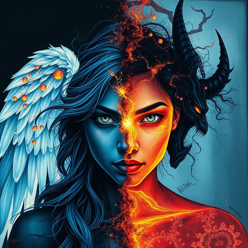 Surreal Duel Between Light and Darkness in Luminous Portrait