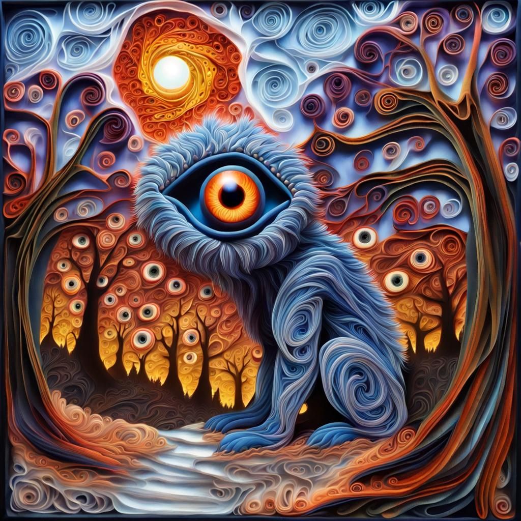 Scary Fractal Yeti with Glowing Eyes