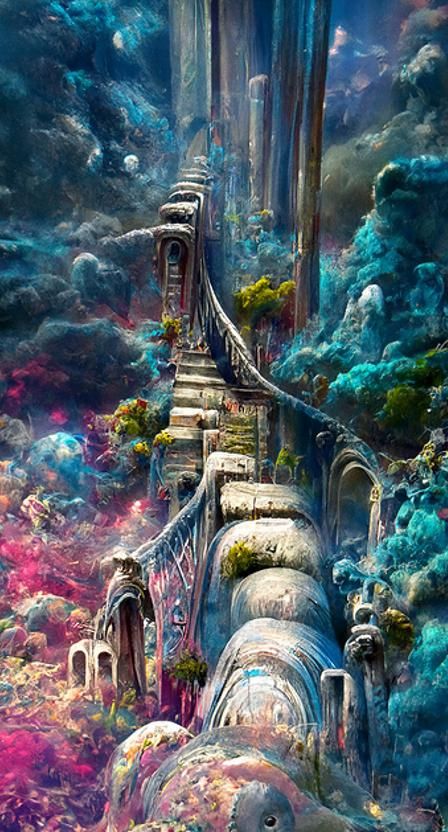 Magic Ancient Bridge in Hyperrealistic Digital Painting Styl...