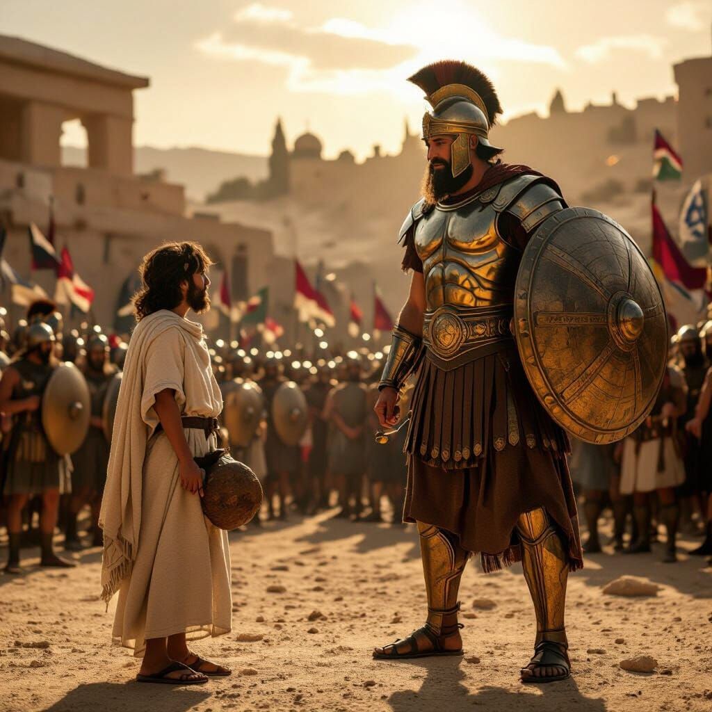 David and Goliath: Hyperrealistic Biblical Showdown