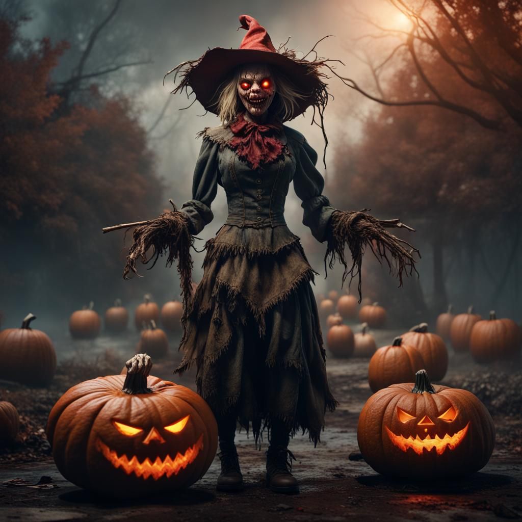 Evil Scarecrow Pumpkinhead: Detailed Fantasy Art