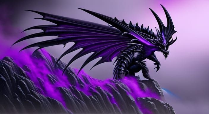 Hyperrealistic Black Dragon with Purple Crystal