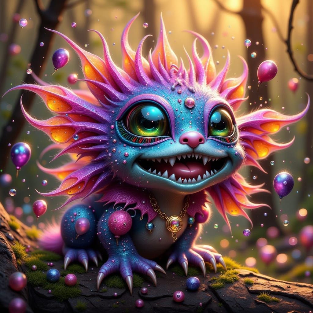 Surreal Fairy Punk Beast with Iridescent Rainbow Scales and ...