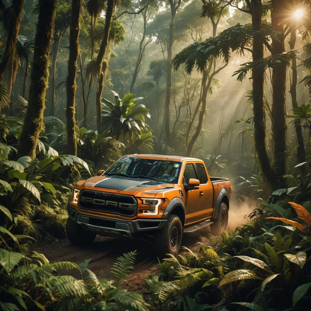 Ford F150 Raptor Races Through Jungle, Cinematic Style