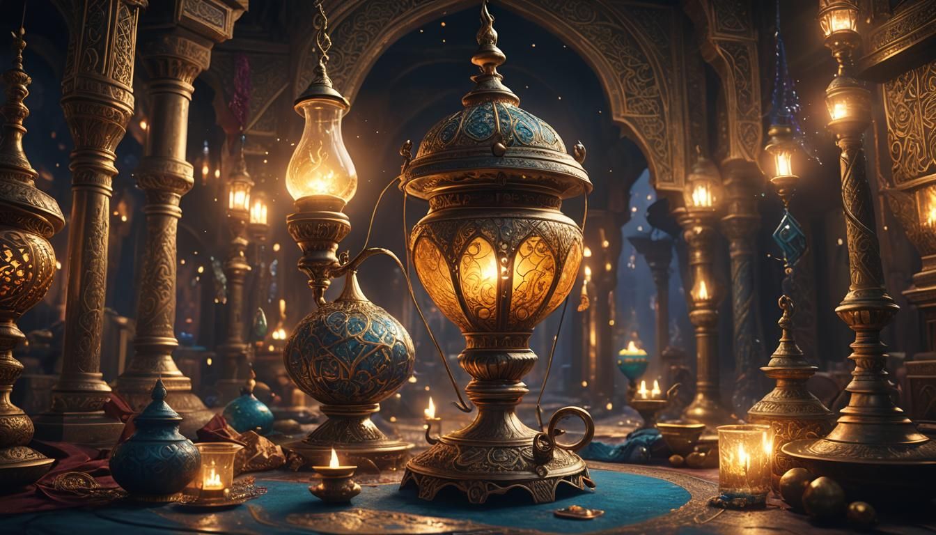 Glowing Aladdin's Lamp in Detailed Digital Painting