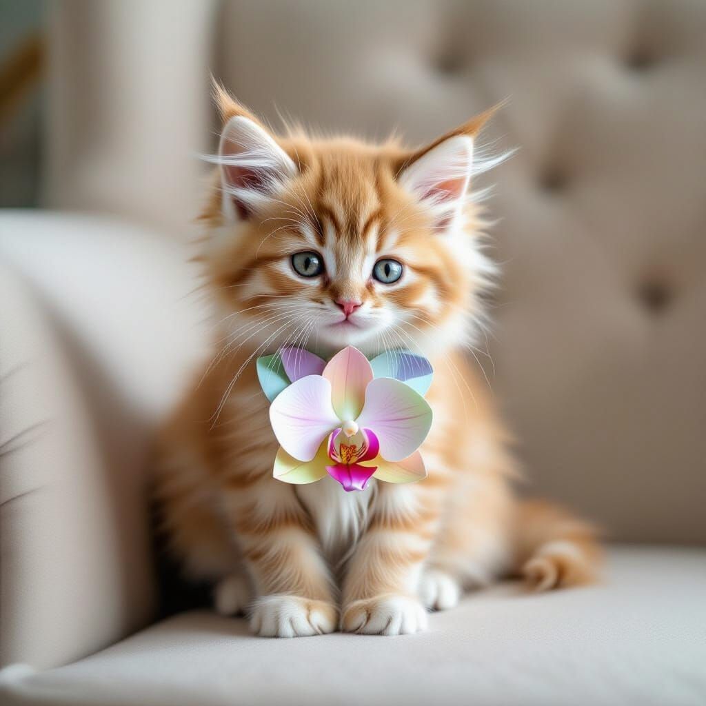 Kitten Modeling Paper Orchid Necklace