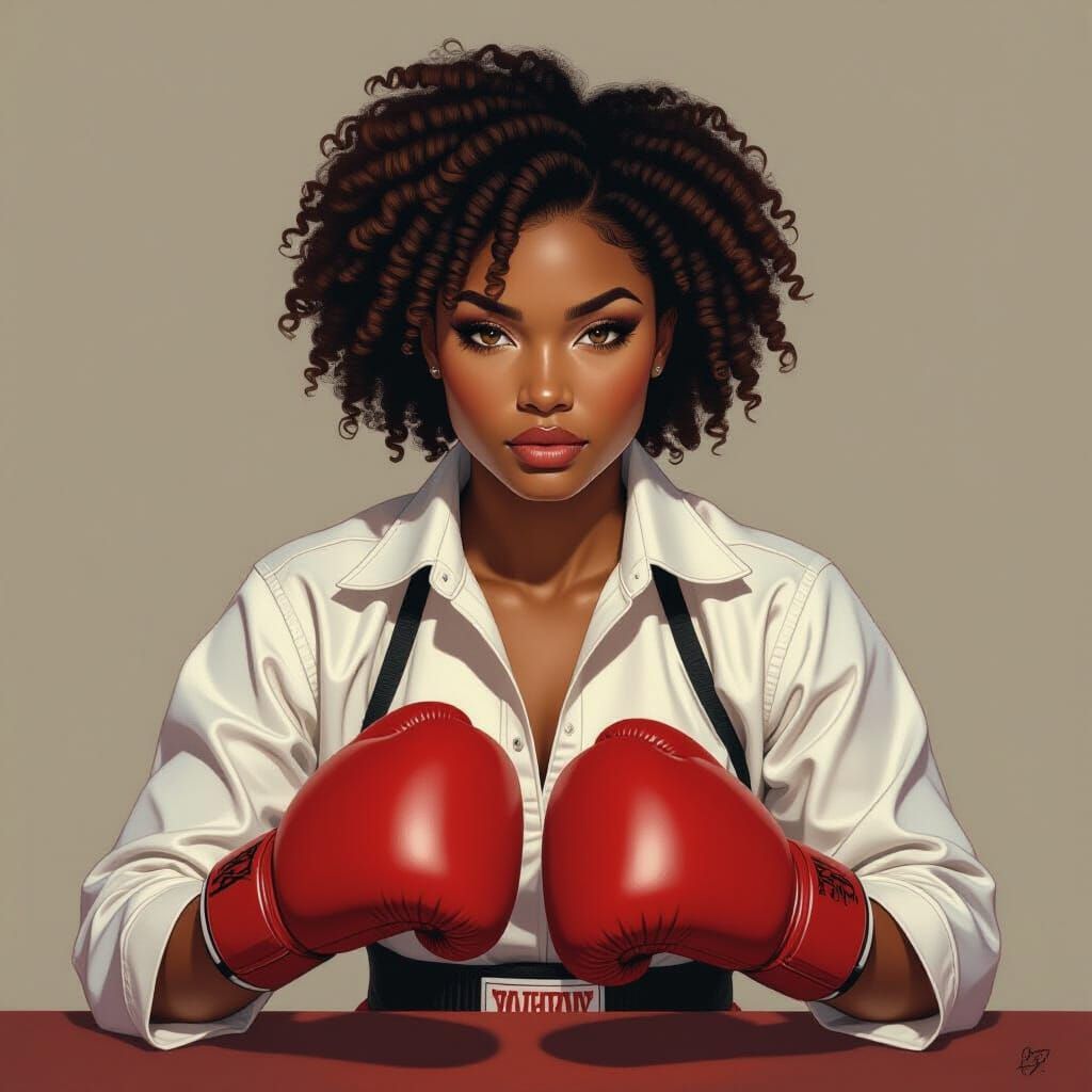 Intense Portrait of a Young Female Boxer