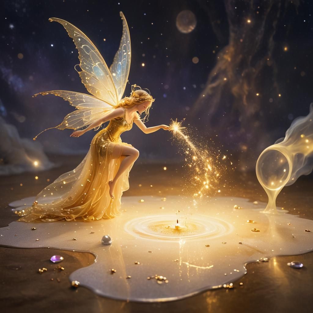 Golden Fairy Showers Blessings in Whimsical Art