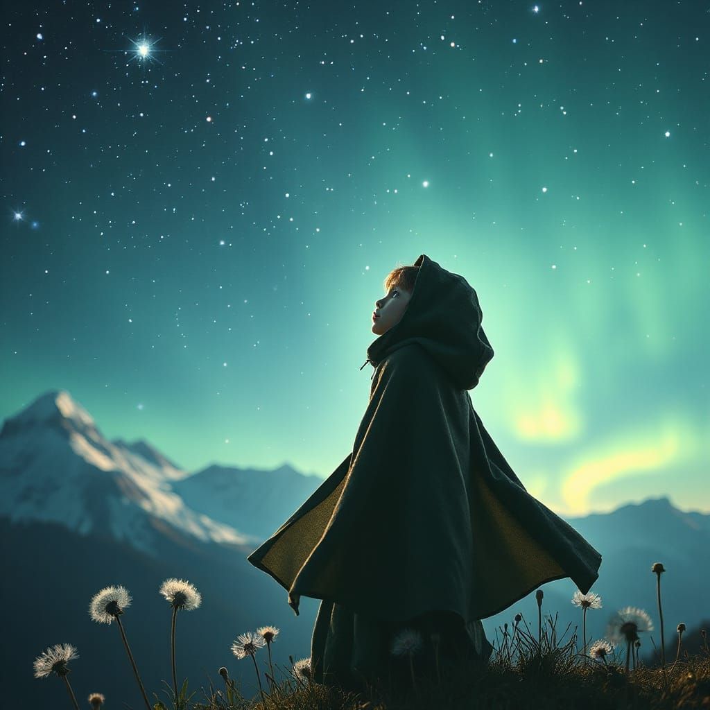 Nocturnal Nature Spirit in Starry Mountain Landscape