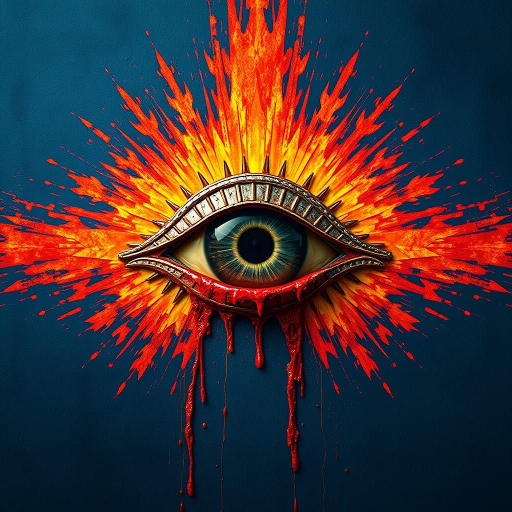 Vibrant Bleeding Eye of Ra in a Rich Blue Background