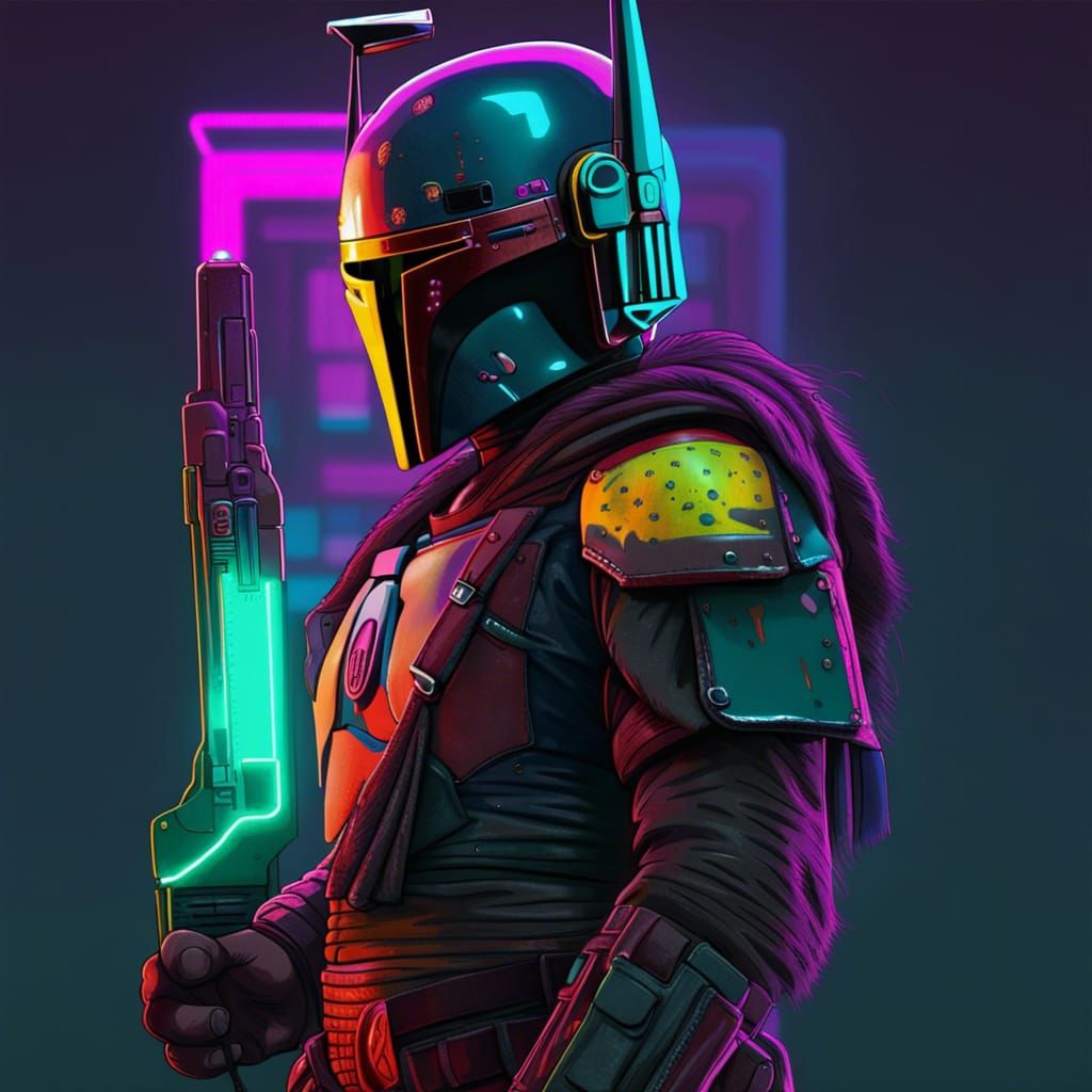 Boba Fett in Cyberpunk 2099 Neon Style