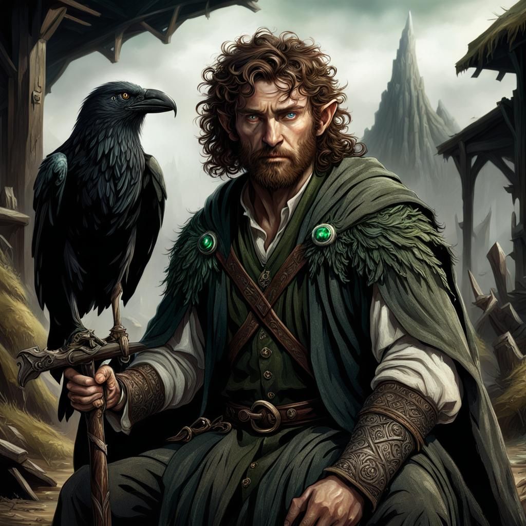 Hobbit Warlock with Raven, Digital Matte Painting