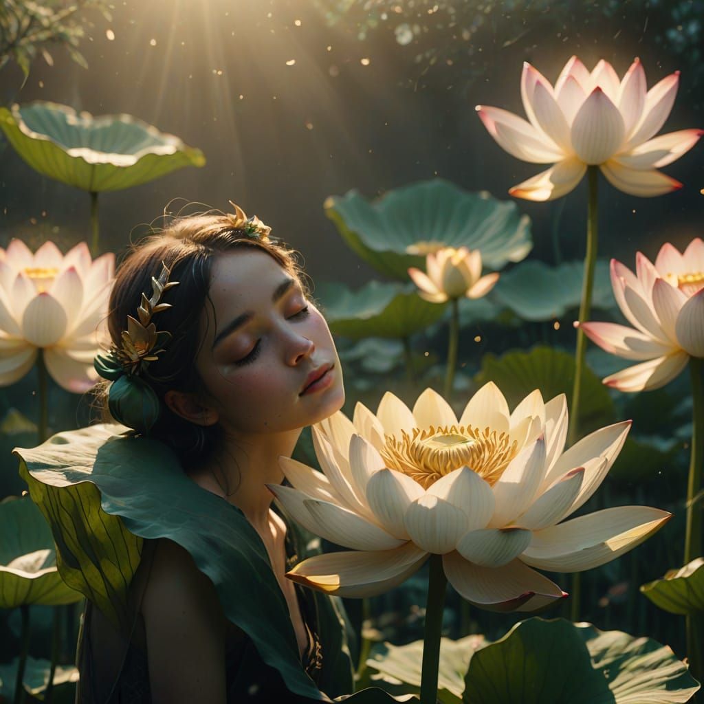 Whimsical Fairy Basks in Golden Lotus