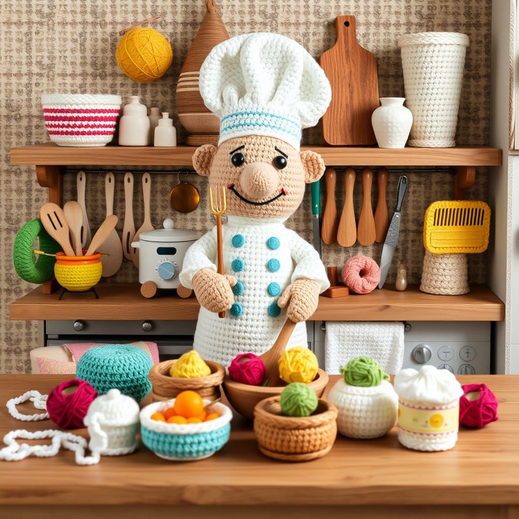 Cute Chef Kitchen Crochet Yarn Art