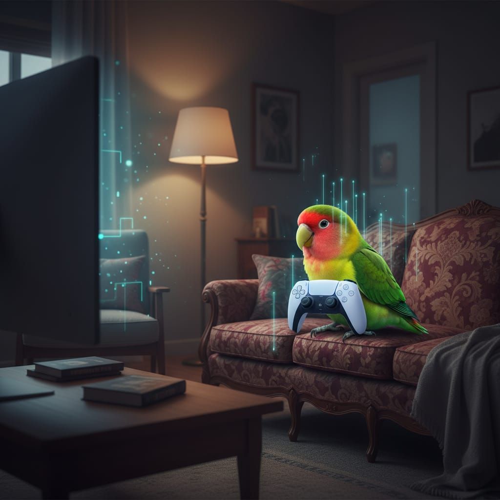 Love Bird Gaming on Vintage Sofa with LED Lights