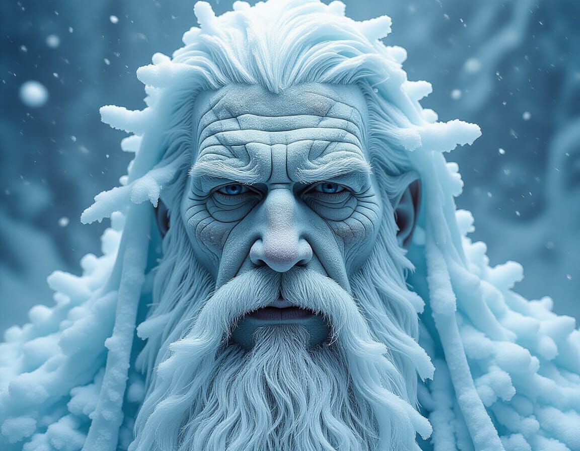 Titan Gaia: Ice and Snowflake Portrait in Mixed Media