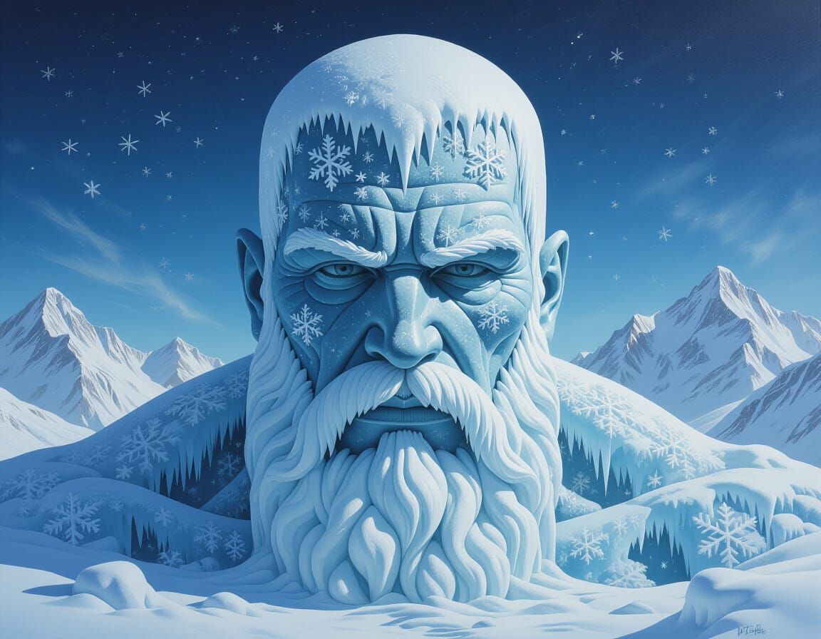 Hyperrealistic Ice Titan Gaia Portrait as Encaustic Painting