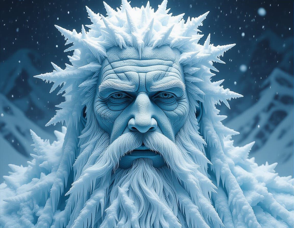 Gaia: Ice Titan Portrait in Mixed Media Style