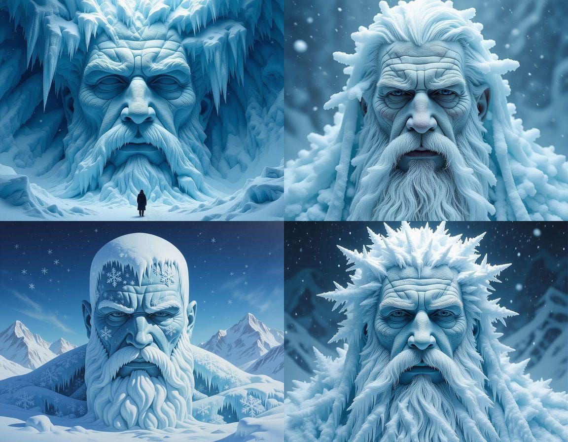 Ice Titan Gaia Portrait in Mixed Media Encaustic Style