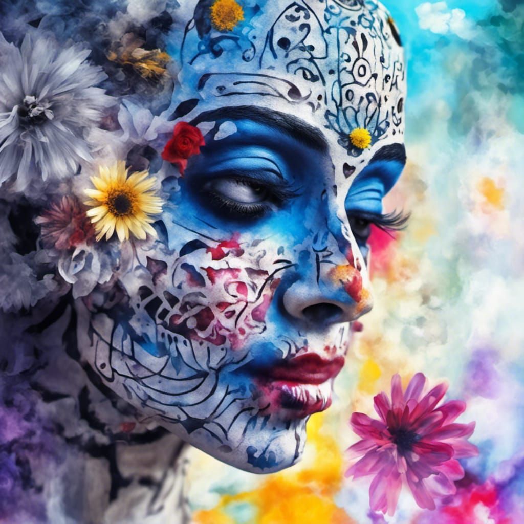 Floral Sugar Skull Santa Muerte in Dreamscape