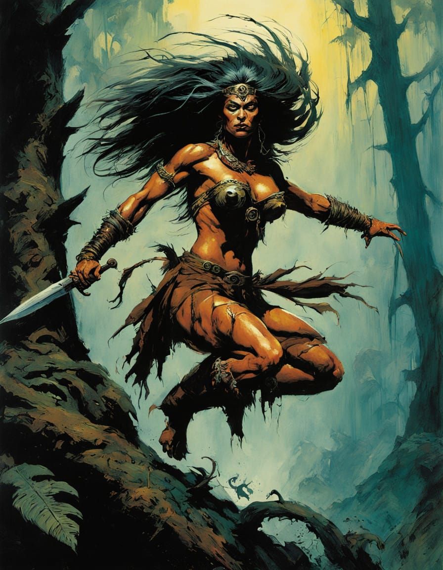 Amazonian Warrior Goddess in Jungle Fantasy Art