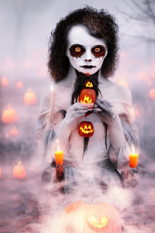 Halloween Witch with Pumpkins in Fantasycore Style