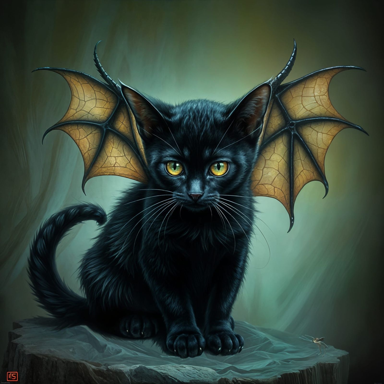 Mystical Cat with Wings in Dramatic, Photorealistic Style