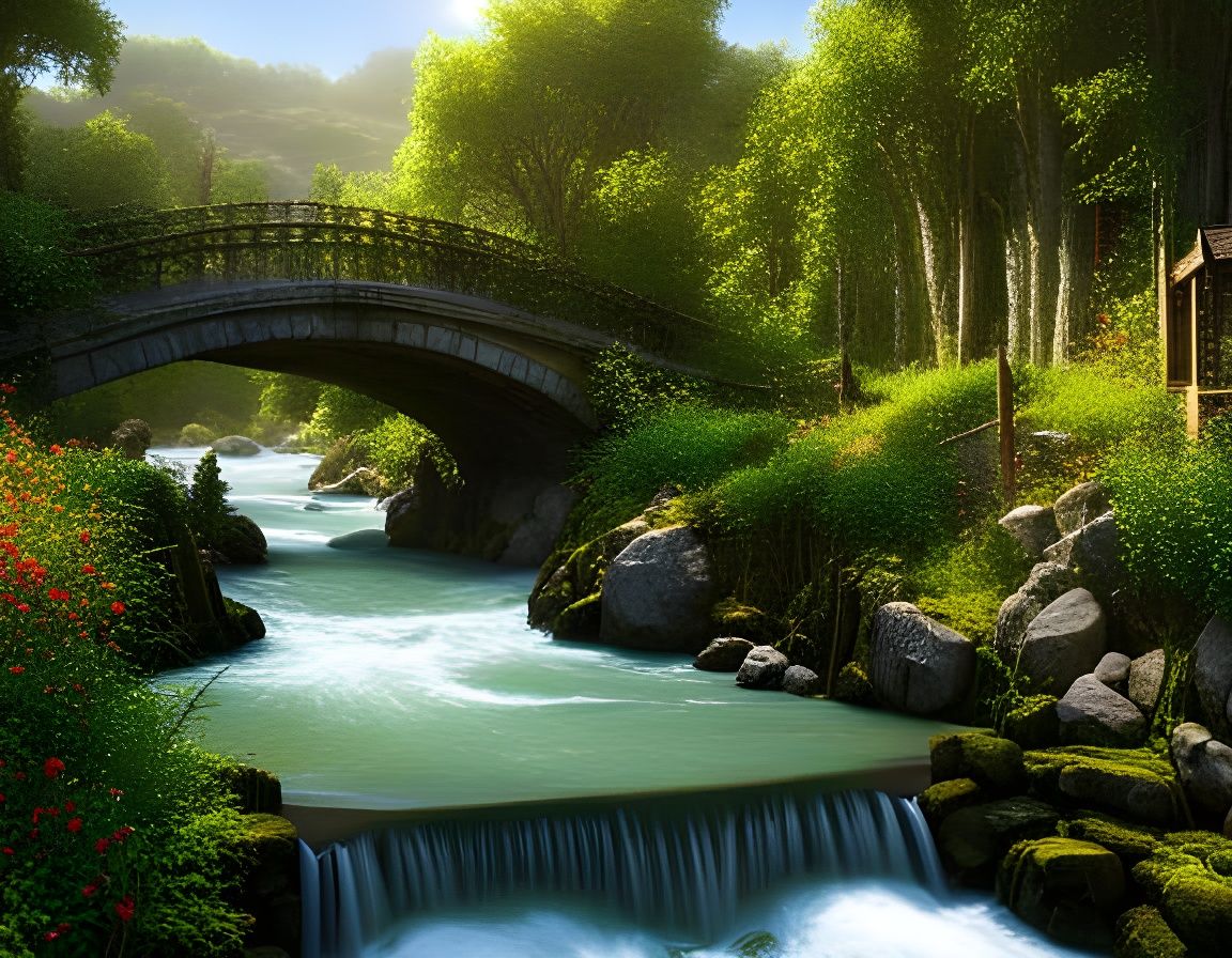 Hyperrealistic Vine Bridge Over Raging River