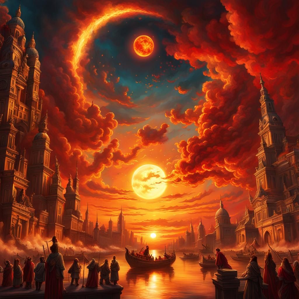 Epic Book Cover with Dragons and Fiery Sun