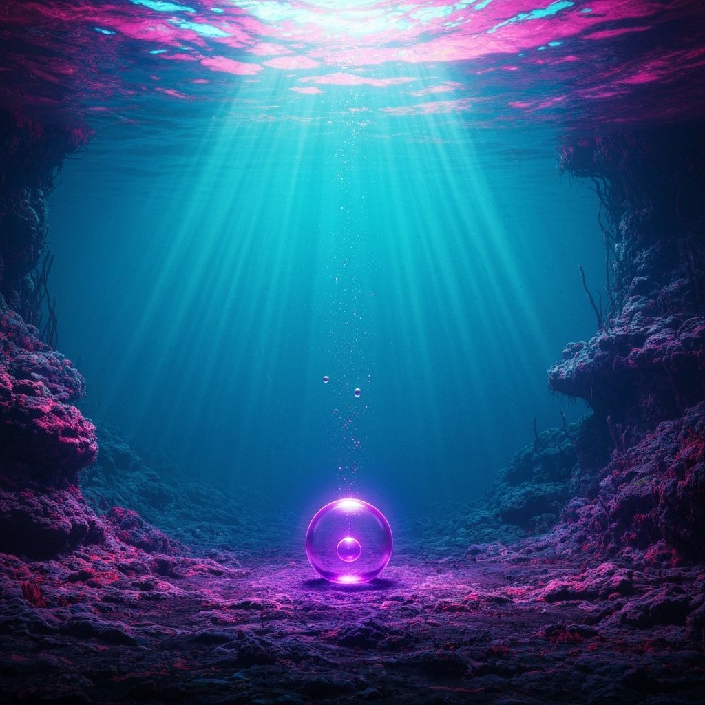 Eerie Aquatic Desert: Purple Bubble in Graffiti Art Style