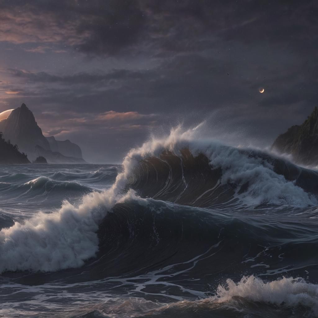 Tsunami Under Black Moon: Dark Fantasy Concept Art