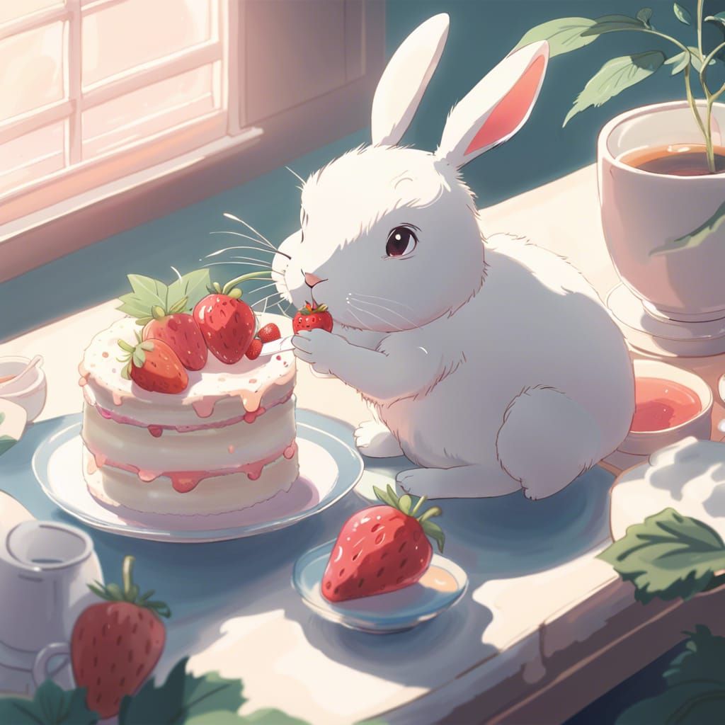 Bunny's Strawberry Tea Party: Ghibli Anime Style