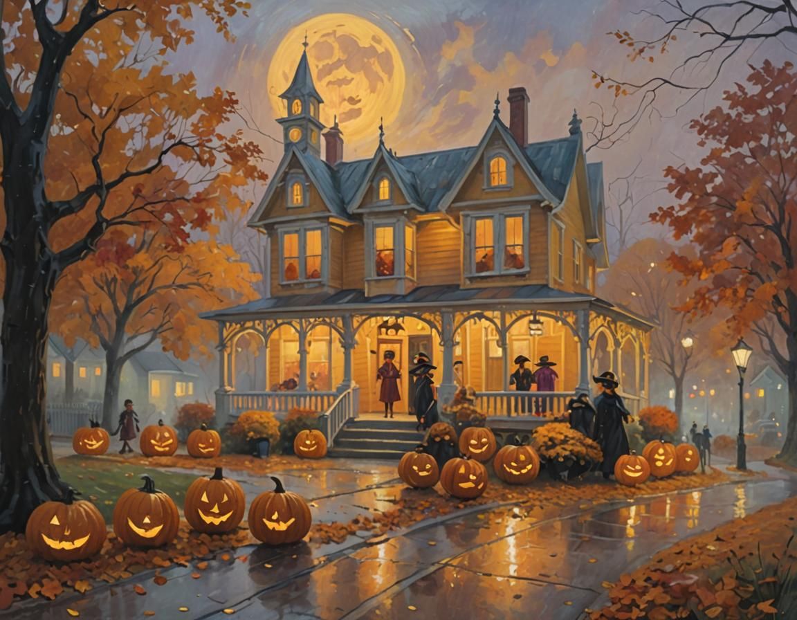 Impressionist Halloween Scene at Dusk