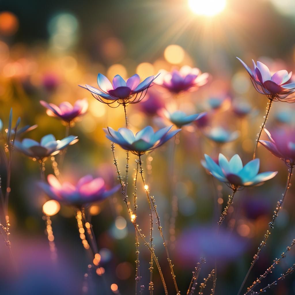 Metal Flower Garden in Golden Hour