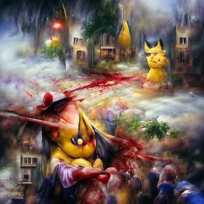 Violent Fanged Pikachu in Anime Style