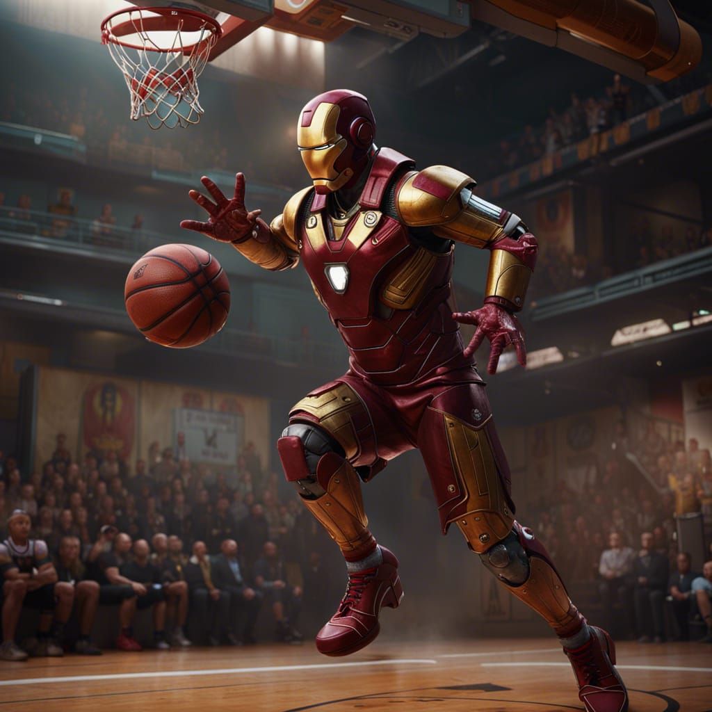 Iron Man Plays Basketball: Detailed Matte Painting