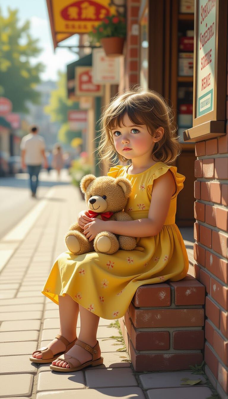 Girl with Teddy Bear: Street Portrait Realism