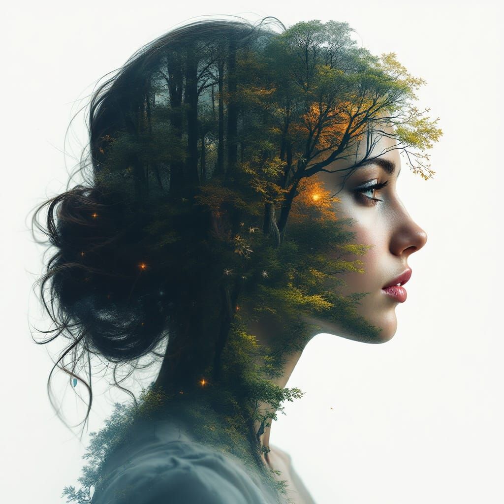 Double Exposure Portrait: Woman and Forest
