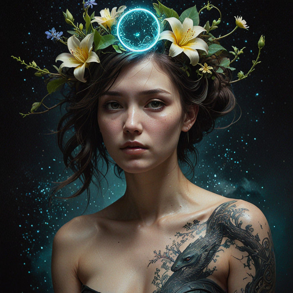 Glowing Surrealist Ouroboros Amidst Celestial Sea