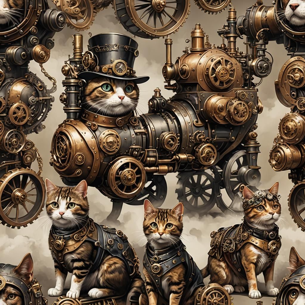 Steampunk Cat, Dog, and Horse with Engine