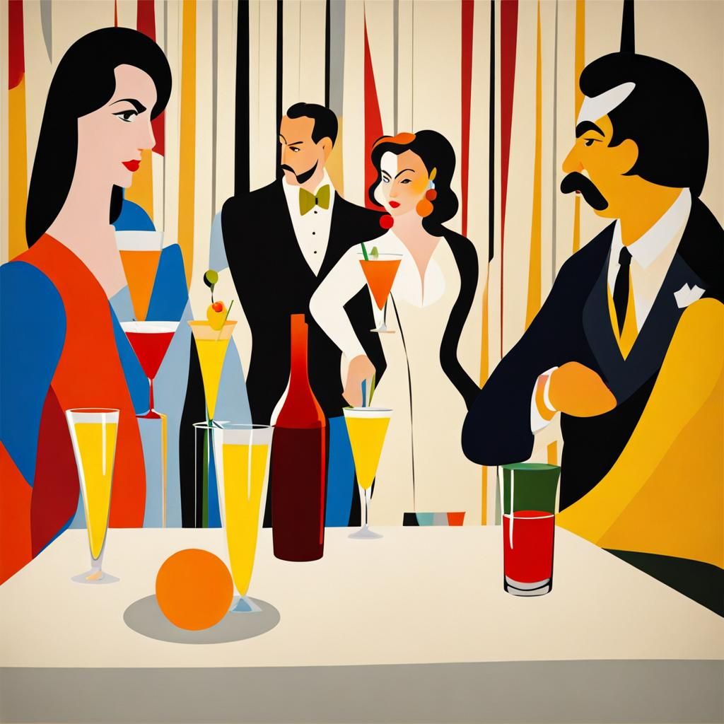 The Cocktail Party in the style of Arshile Gorky
