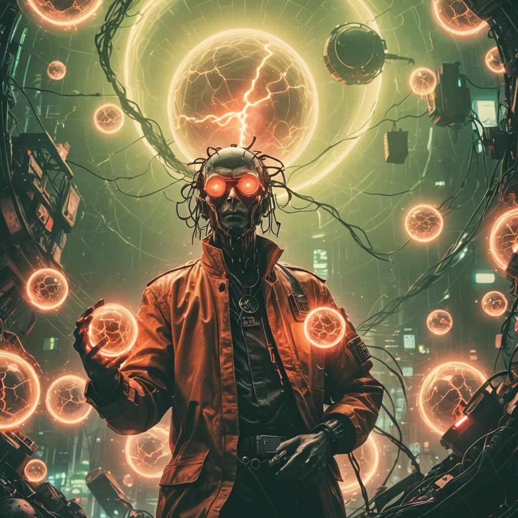 High Tech Monochromatic Orb with Cyberpunk Lightning