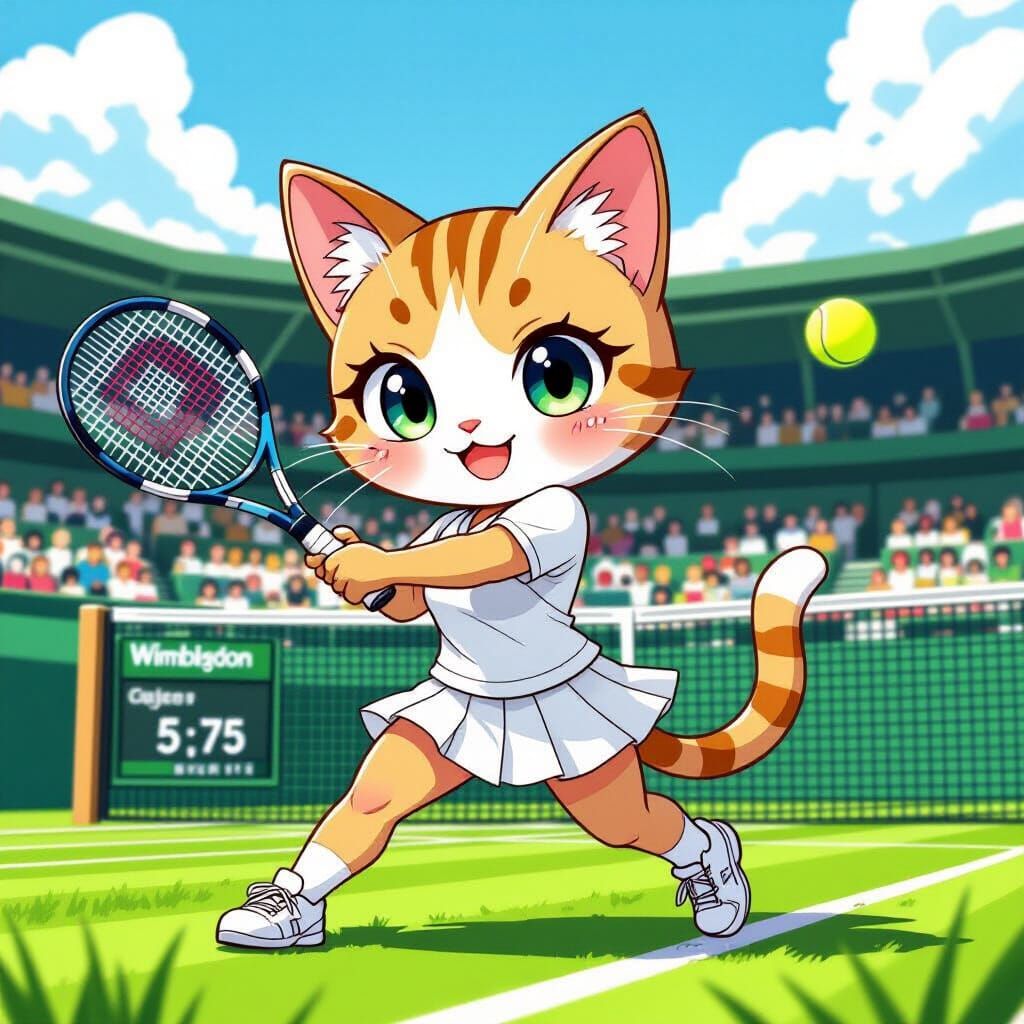 Cat Chibi Plays Tennis at Wimbledon