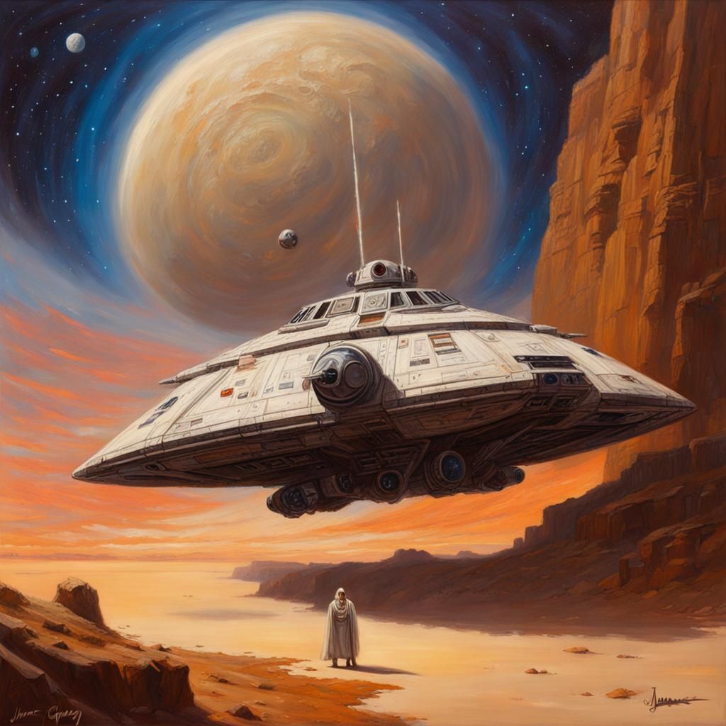 Mandalorian's Galaxy Exploration as Oil Painting