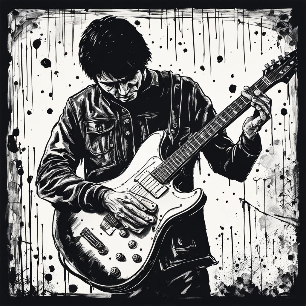 Monochrome Guitarist's Passionate Performance