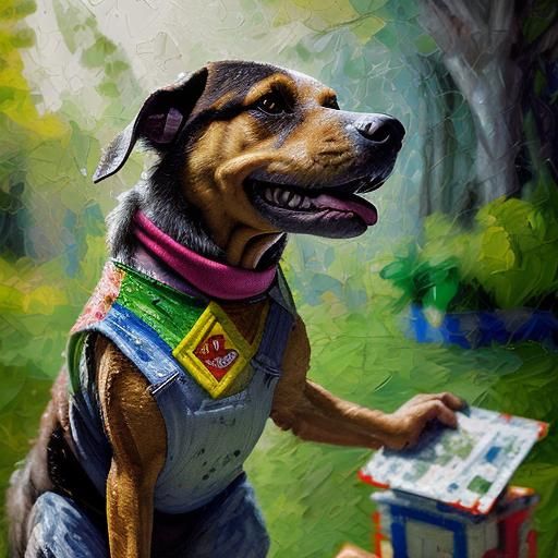 Gamer and Dog in Neo-Impressionistic Style