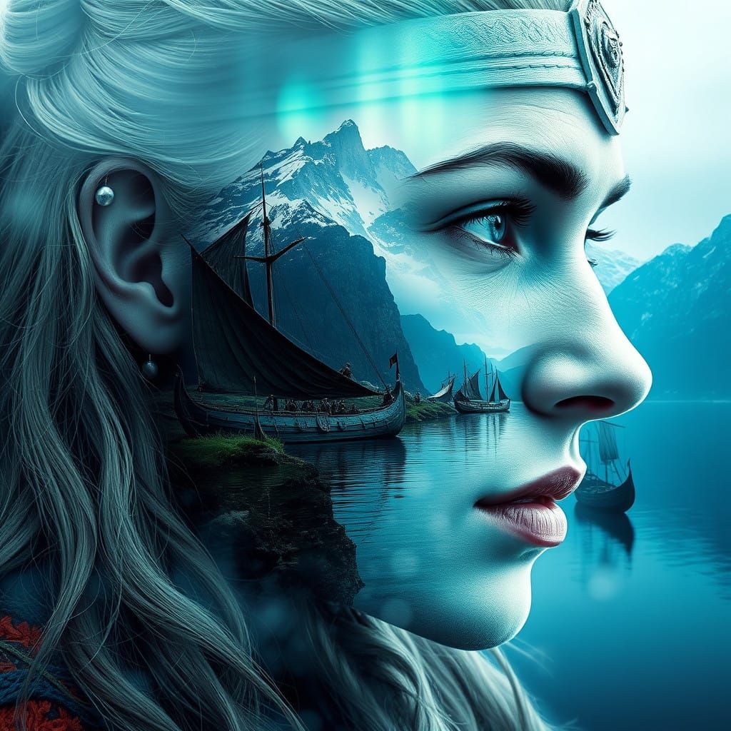 Viking Warrior Goddess Embracing a Nordic Landscape