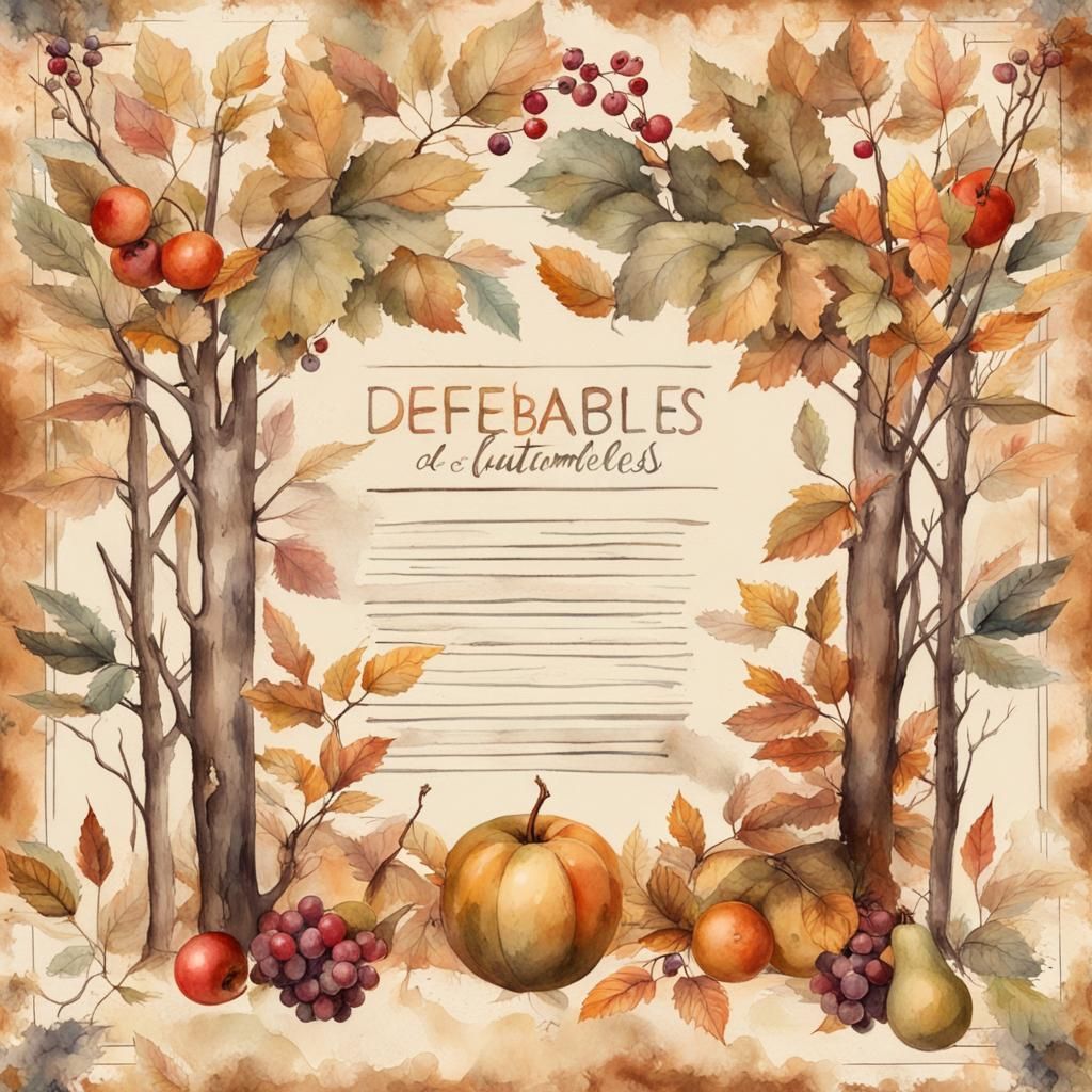 Vintage Autumn Berries and Fruits Illustration