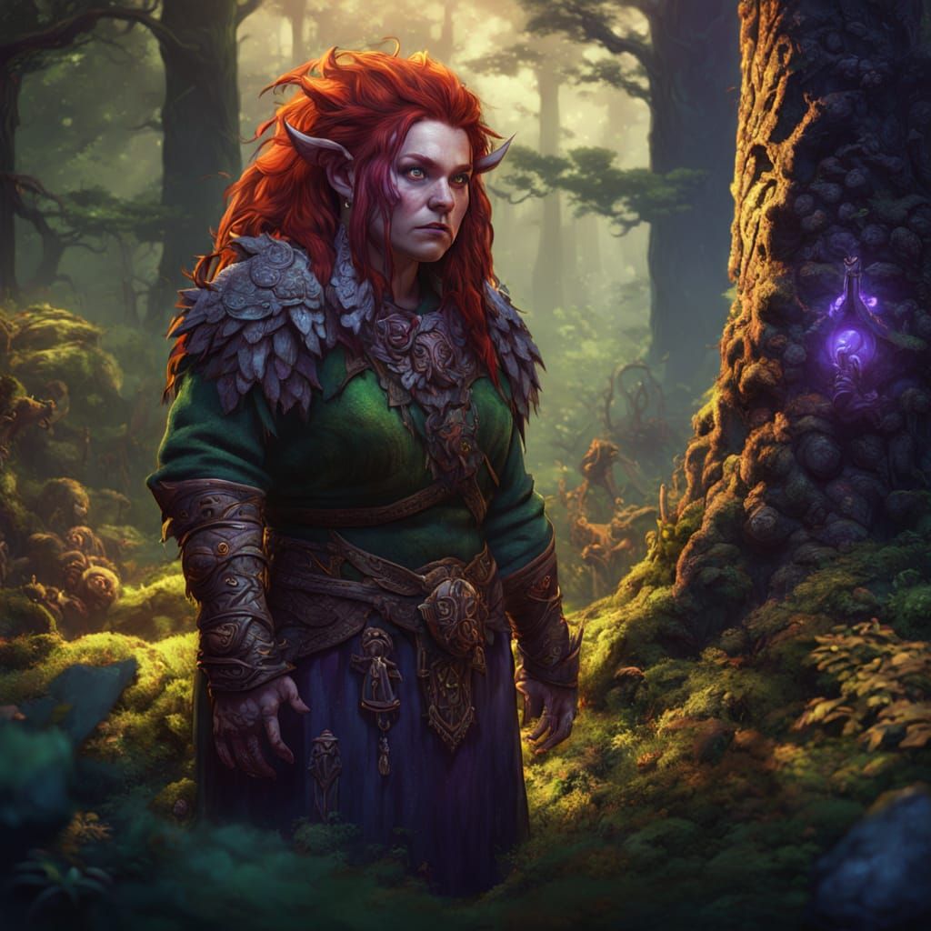 Dwarf Druid Amidst Forest Creatures