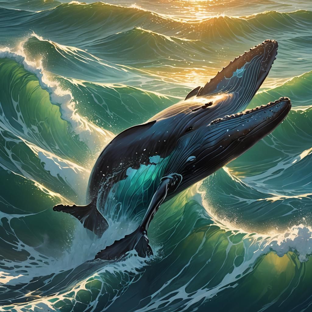 Whale Tail Breaching Calm Ocean: Digital Art